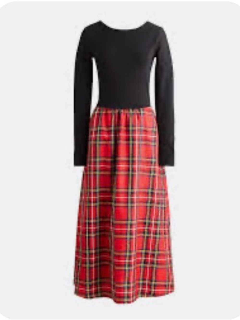 J. Crew Black Top with Red Tartan Skirt w/ pockets